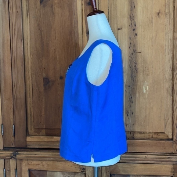 Coldwater Creek Blue Linen Blouse Turquoise Beads Sz. 10 - Picture 6 of 14